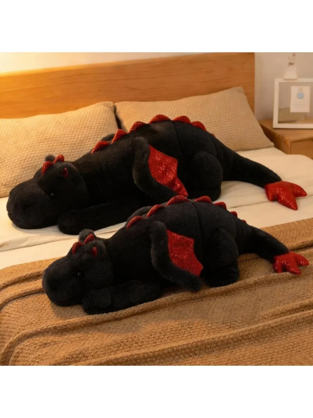 Giant 50in Black Dragon Plush Toy - Jumbo Stuffed Animal with Wings, Cuddly Gift